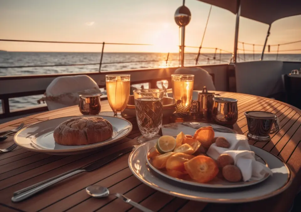 Food, yacht sunset