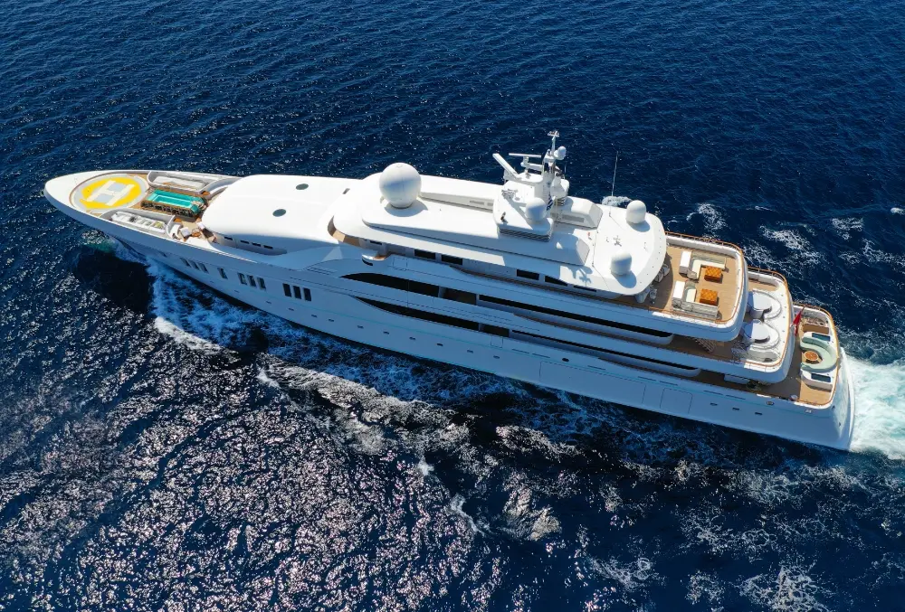 Yacht in a bay, beautiful beach